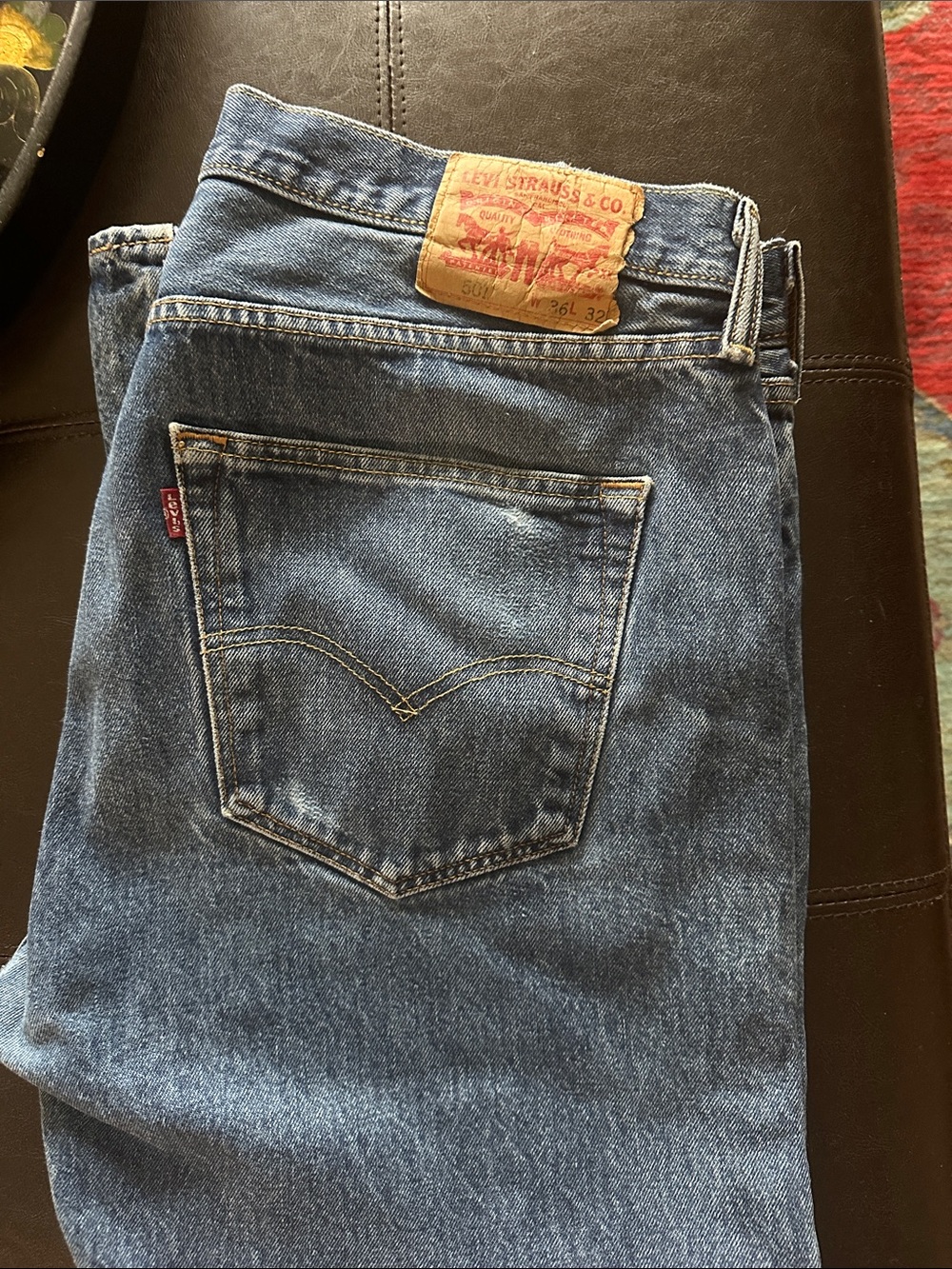 Levi's Men's Dark Blue Denim Jeans with Leather Patch
